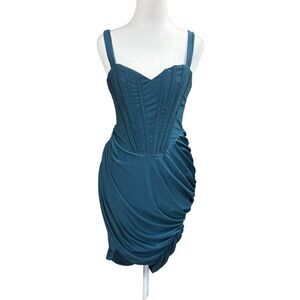 h:ours Miquela Corset Mini Dress Sz M Teal